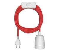 ledscom.de Cable textil LEHA II, enchufe, interruptor, rojo, blanco, 3 m, toma de porcelana, 1x E27 máx. 300W