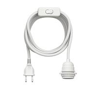 ledscom.de Cable textil LEKA, enchufe, interruptor, blanco, 3 m, casquillo para lámpara, 1x E27, máx. 60 W
