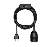 ledscom.de Cable textil LEKA, enchufe, interruptor, negro, 3 m, portalámparas, 1x E27 máx. 60W