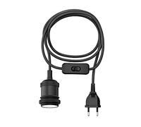 ledscom.de Cable textil RETRA, enchufe, interruptor, negro mate, 3 m, portalámparas, 1x E27 máx. 60W