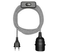 ledscom.de: Cables textiles LEKA, enchufes, interruptores, color , blanco, con nervaduras, longitud 3 metros, portalámparas, 1x E27, máximo 60W