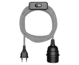 ledscom.de: Cables textiles LEKA, enchufes, interruptores, color , blanco, con nervaduras, longitud 3 metros, portalámparas, 1x E27, máximo 60W