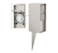 ledscom.de Columna de Enchufe para jardín POMI con Pica de Tierra para Exterior, IP44, Temporizador/Reloj, 2 Veces, Acero Inoxidable, Angular, 23cm