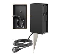 ledscom.de Columna de Enchufe para jardín POMI con Pica de Tierra y 2m de Cable para Exterior, IP44, Sensor crepuscular, 3 Pliegues, Negro, Angular, 23cm