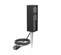 ledscom.de Columna de enchufes para jardín POKU con estaca y Cable de 5 m para Exterior, IP44, Doble, Negra, Cuadrada, 23 cm