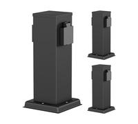 ledscom.de Columna de enchufes para jardín Polly, 3 enchufes, para Exterior, IP44, Doble, Acero Inoxidable, Negro, Cuadrada, 27 cm
