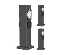 ledscom.de Columna de enchufes para jardín Polly, 3 enchufes, para Exterior, IP44, Temporizador, 3 enchufes, Acero Inoxidable, Antracita, Rectangular, 40 cm