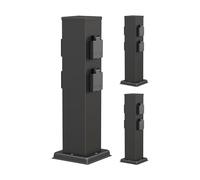 ledscom.de Columna de enchufes para jardín Polly, 3 Unidades, para Exterior, IP44, 4 enchufes, Acero Inoxidable, Negro, Cuadrada, 40 cm