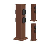 ledscom.de Columna de enchufes para jardín Polly, 3 Unidades, para Exterior, IP44, 4 enchufes, Acero Inoxidable, marrón, Cuadrada, 40 cm