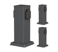 ledscom.de Columna de enchufes para jardín Polly, 3 Unidades, para Exterior, IP44, Doble, Acero Inoxidable, Antracita, Cuadrada, 27 cm
