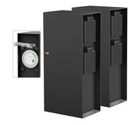 ledscom.de Columna de enchufes para jardín POMI (2 Unidades) para Exterior, IP44, Temporizador, Doble, Acero Inoxidable, Negro, Cuadrada, 23 cm