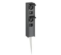 ledscom.de Columna de enchufes para jardín POMI con estaca para Exterior, con Interruptor, IP44, Doble, Acero Inoxidable, Antracita, Cuadrada, 33 cm