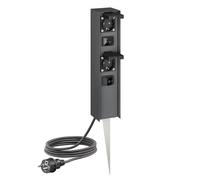 ledscom.de Columna de enchufes para jardín POMI con estaca y Cable para Exterior, con Interruptor, IP44, Doble, Acero Inoxidable, Antracita, Cuadrada, 33 cm