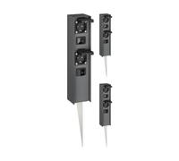 ledscom.de Columna de enchufes para jardín POMI de 3 Tomas con estaca para Exterior, con Interruptor, IP44, Doble, Acero Inoxidable, Antracita, Rectangular, 33 cm