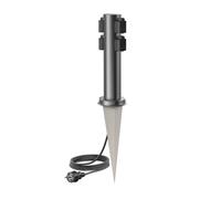 ledscom.de Columna de enchufes para jardín PORU con estaca y Cable de 2 m para Exterior, 4 Tomas, Acero Inoxidable, Antracita, Redonda, 38 cm
