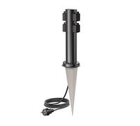 ledscom.de Columna de enchufes para jardín PORU con estaca y Cable de 5 m para Exterior, 4 Tomas, Acero Inoxidable, Negro, Redonda, 38 cm