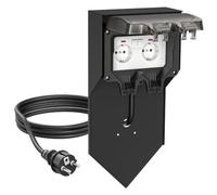 ledscom.de Columna de enchufes para jardín POXO con estaca, Cable de 2 m, IP65, Doble Toma