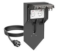 ledscom.de Columna de enchufes para jardín POXO con estaca para Clavar en el Suelo, Cable de 5 m, IP65, 2 Tomas