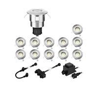 ledscom.de Empotrable de suelo LED Atria para exteriores aluminio blanco cálido, 14lm c/u, IP65, 40mm Ø juego de 12