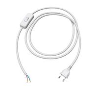 ledscom.de Enchufe europeo tipo C con cable textil, interruptor, 2 m, blanco, 2 x 0,75 mm²