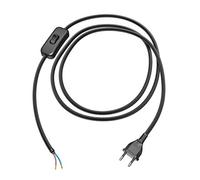 ledscom.de Enchufe europeo tipo C con cable textil, interruptor, 2 m, negro, 2 x 0,75 mm²