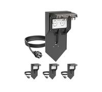 ledscom.de Juego de 4 columnas de enchufes para jardín POXO con estaca para Clavar en el Suelo, Cable de 5 m, IP65, 2 Tomas