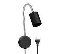 ledscom.de Lámpara de lectura/plafón de pared WAIKA, cuello de cisne, interruptor, enchufe, negro mate, 1x GU10 máx. 15W