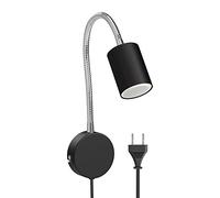 ledscom.de Lámpara de lectura WAIKA con cuello de cisne, enchufe, interruptor negro mate, incl. lámpara LED GU10 de 630lm, blanca