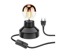 ledscom.de Lámpara de mesa de porcelana TIX, redonda, enchufe, interruptor, negra + lámpara LED, 839lm, blanco cálido
