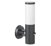 ledscom.de: Lámpara de pared para exteriores PORU, IP44, con sensor de movimiento, acero inoxidable, color antracita mate, forma redonda, 1x E27 máx. 15W – Antracita / con sensor de movimiento, tamaño