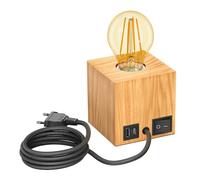 ledscom.de Lámpara de sobremesa HITO, madera maciza, angular, USB, incl. lámpara E27 dorada, máx. 778lm, 3 niveles, blanco extra cálido