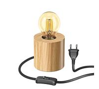 ledscom.de Lámpara de sobremesa HITO, madera maciza, redonda, in ombilla E27 471lm retro dorada extra cálida