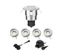 ledscom.de Lámpara LED empotrable de suelo Atria para exteriores aluminio blanco cálido, 14lm c/u, IP65, 40mm Ø, juego de 5