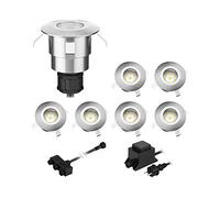 ledscom.de Lámpara LED empotrable de suelo Atria para exteriores aluminio blanco frío, 14lm c/u, IP65, 40mm Ø juego de 7
