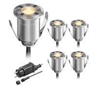 ledscom.de Lámpara LED empotrada en el suelo BINO para exteriores, IP67, 32mm Ø, blanco cálido, juego de 5