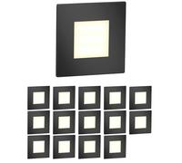 ledscom.de Lámpara LED para escaleras/empotrable en pared FEX, 15 LED, para interior y exterior, rectangular, negra, 85 x 85 mm, blanco cálido