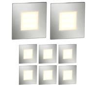 ledscom.de Luminaria de escalera/empotrable de pared FEX con 8 LED, para interior y exterior, rectangular, acero inoxidable, 85 x 85 mm, blanco cálido