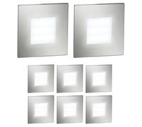 ledscom.de Luminaria de escalera/empotrable de pared FEX con 8 LED, para interior y exterior, rectangular, acero inoxidable, 85 x 85 mm, blanco frío