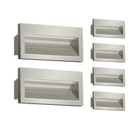 ledscom.de Luminaria empotrable de pared con 6 LED NOLA, downlight para exteriores, IP54, aluminio brillante, 140 x 70 mm, blanco cálido
