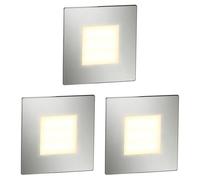 ledscom.de Luminaria LED para escaleras/empotrable en pared FEX, 3 unidades, para interior y exterior, rectangular, acero inoxidable, 85 x 85 mm, blanco cálido