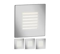 ledscom.de Luminaria LED para escaleras/empotrable en pared FEX, 4 unidades, para interior y exterior, rejilla, forma cuadrada, acero inoxidable, 85 x 85 mm, blanco cálido