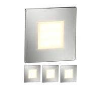 ledscom.de Luminaria LED para escaleras/empotrable en pared FEX, 4 unidades, para interior y exterior, rectangular, acero inoxidable, 85 x 85 mm, blanco cálido