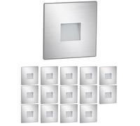 ledscom.de Luminaria LED para escaleras/empotrable en pared FOW, 15 unidades, para interior y exterior, downlight, rectangular, acero inoxidable, 85 x 85 mm, blanco cálido