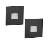 ledscom.de Luminaria LED para escaleras/empotrable en pared FOW (2 unidades) para interior y exterior, downlight, cuadrada, negra, 85 x 85 mm, blanco cálido