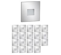 ledscom.de Luminaria LED para escaleras/empotrable en pared FOW de 20 unidades, para interior y exterior, downlight, rectangular, acero inoxidable, 85 x 85 mm, blanco frío