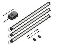 ledscom.de Luz LED bajo el armario SIRIS negro mate, montaje en esquina, plano, cada 50cm, cada 531lm, blanco cálido, juego de 3