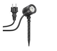 ledscom.de Pequeño proyector LED para jardín con estaca TARL para exterior, IP65, negro, 4,3 W, 340 lm, blanco cálido