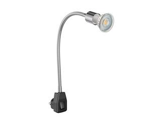 ledscom.de Portalámpara LESCH lámpara de lectura cuello de cisne, cromo/negro, incl. LED GU10 (blanco cálido, 7,6W, 1103lm, 33°)