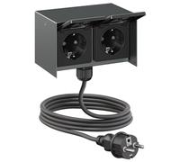 ledscom.de Toma de corriente exterior doble STEDDA con cable de 2 m, IP44, acero inoxidable antracita, horizontal; tomas de corriente para jardín, terraza y exteriores