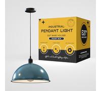 LEDSone Industrial Vintage Retro Style Ceiling Hanging Pendant Light with Black 40CM Dome Lamp Shade E27 UK Holder (Black) (Azul)